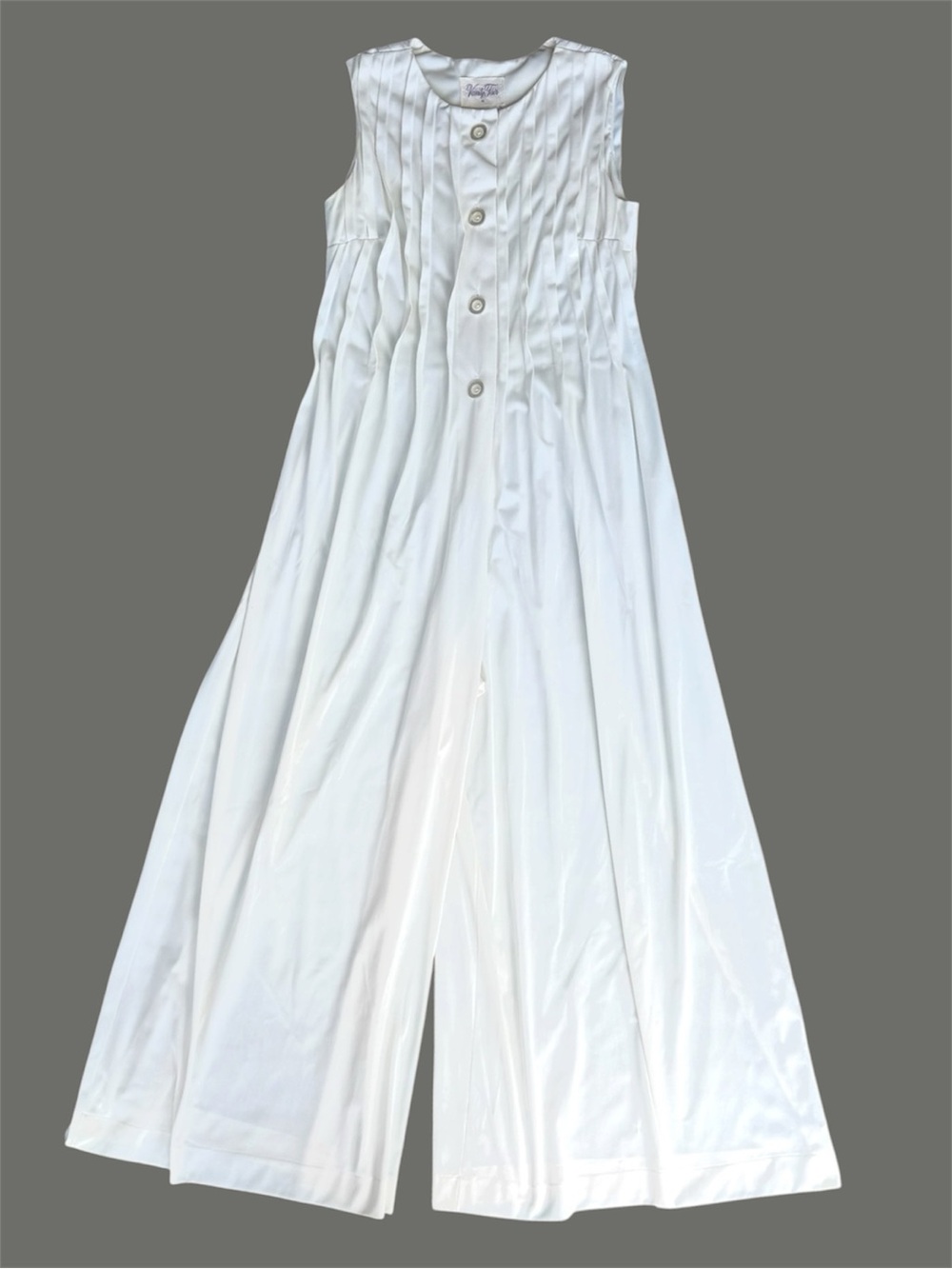 Vintage 70s Vanity Fair Cream Wide Leg Palazzo Jumpsuit Size 10
